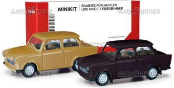 H0 - MiniKit Trabant 601 Sedan, okrov/rally ern (2 kusy)